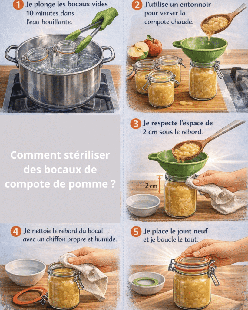 stérilisation de la compote de pommes en bocal