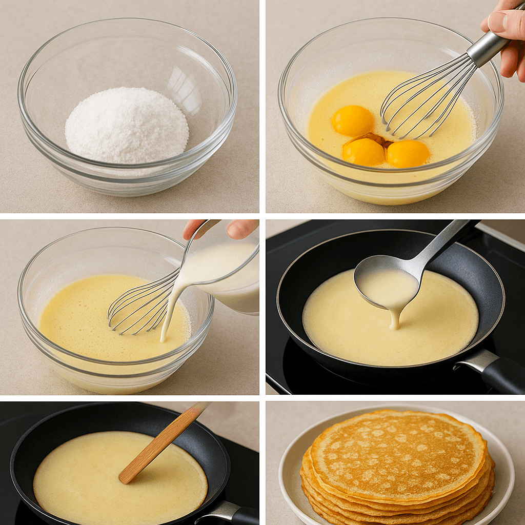 Photos des différentes étapes de la pâte à crêpes sans gluten maïzena