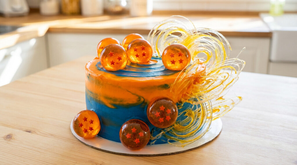 Gâteau Dragon ball z avec décors en sucre
