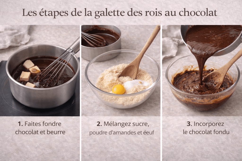 étapes pour une crème d'amande au chocolat