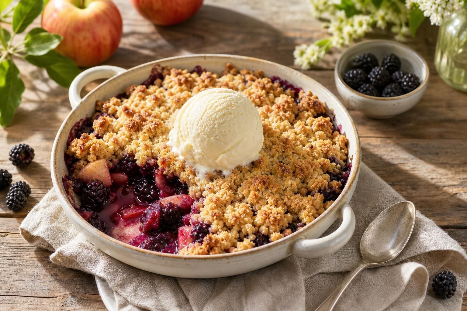 découvrez notre recette facile et gourmande de crumble pommes-mûres, parfaite pour un dessert fruité et réconfortant à partager en famille ou entre amis.
